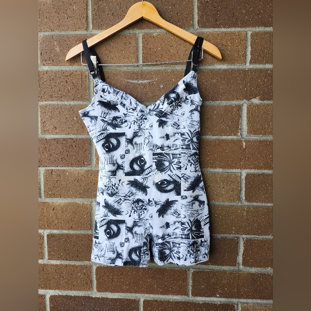 Black and White Graphic Print Unitard